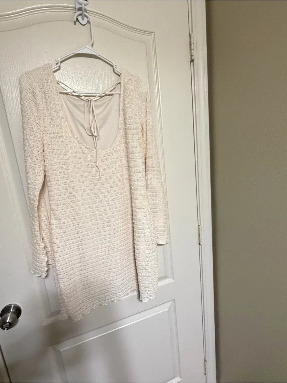 wild fable Cream Textured Long-Sleeve Shift Dress